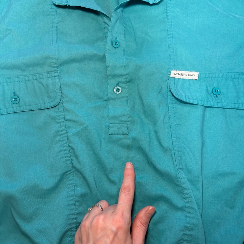 VTG Members Only Turquoise Short Sleeve Pullover Henley Shirt Mens M retro‎ 80s - Picture 6 of 10